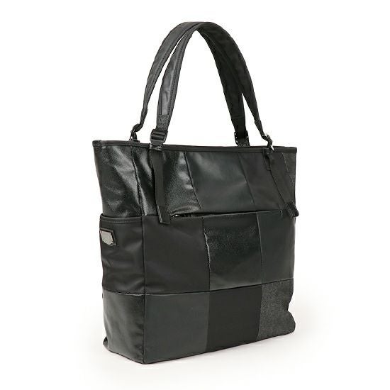 DOUBLES BLACK ジップトップトート 綿MIX×ナイロン×牛革 JEW-3063