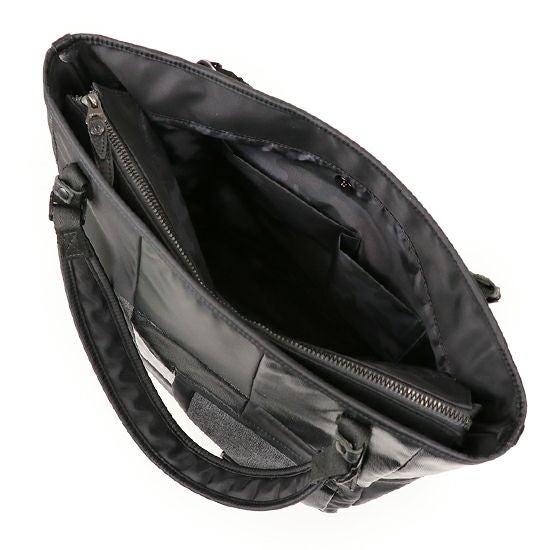 DOUBLES BLACK ジップトップトート 綿MIX×ナイロン×牛革 JEW-3063