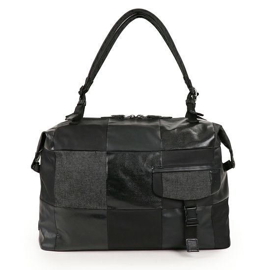 DOUBLES BLACK ボストンバッグ 綿MIX×ナイロン×牛革 JEW-3083