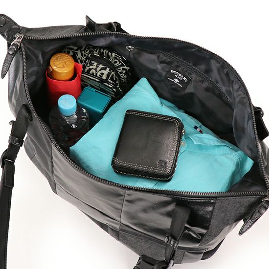 DOUBLES BLACK ボストンバッグ 綿MIX×ナイロン×牛革 JEW-3083