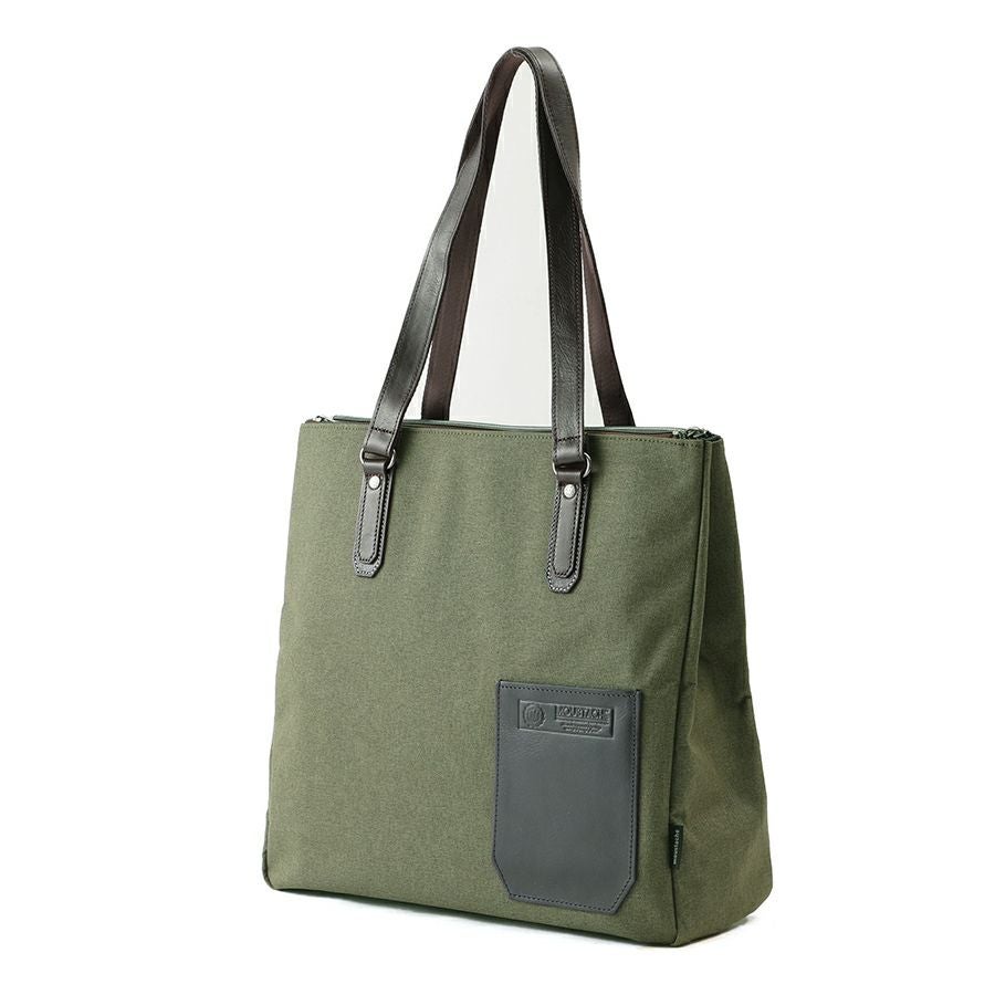 MOUSTACHE ダブルファスナー付きトートバック 杢調ポリ×牛革 BMX-0511