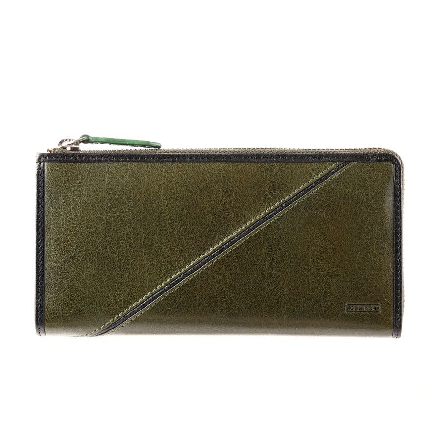 MOUSTACHE コンビ鞣しバッファローレザー L字ファスナー長財布 牛革