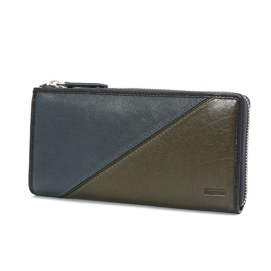 MOUSTACHE コンビ鞣しバッファローレザー L字ファスナー長財布 牛革