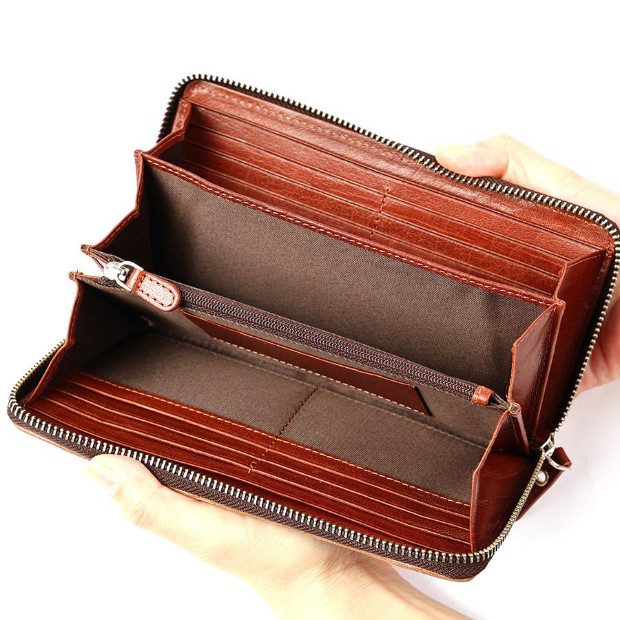 MOUSTACHE コンビ鞣しバッファローレザー ラウンド長財布 牛革 WPO