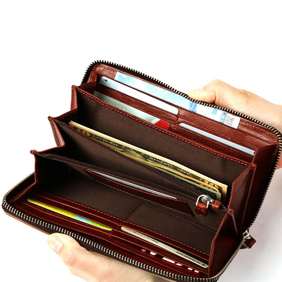 MOUSTACHE コンビ鞣しバッファローレザー ラウンド長財布 牛革 WPO