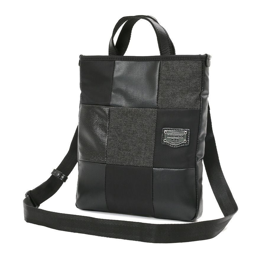 DOUBLES BLACK 2WAYミニトートショルダー 綿MIX×ナイロン×牛革 JEW