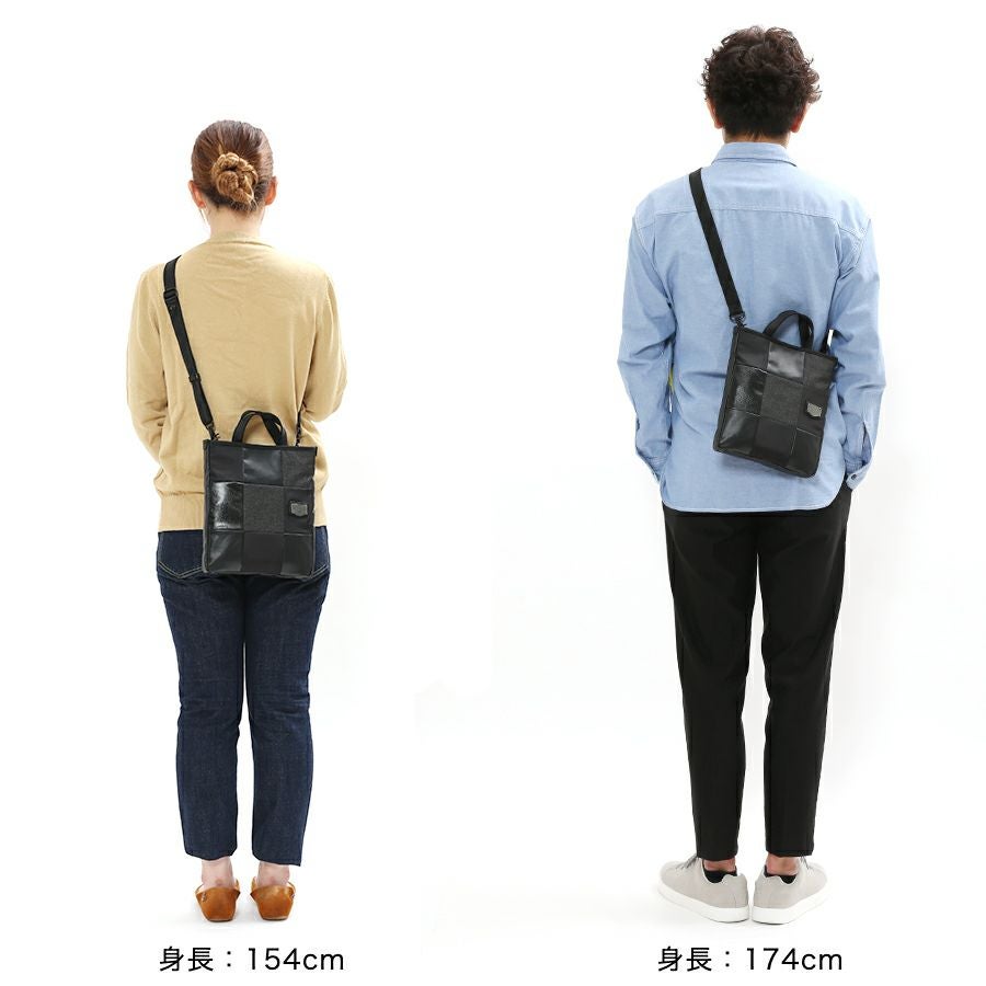 DOUBLES BLACK 2WAYミニトートショルダー 綿MIX×ナイロン×牛革 JEW