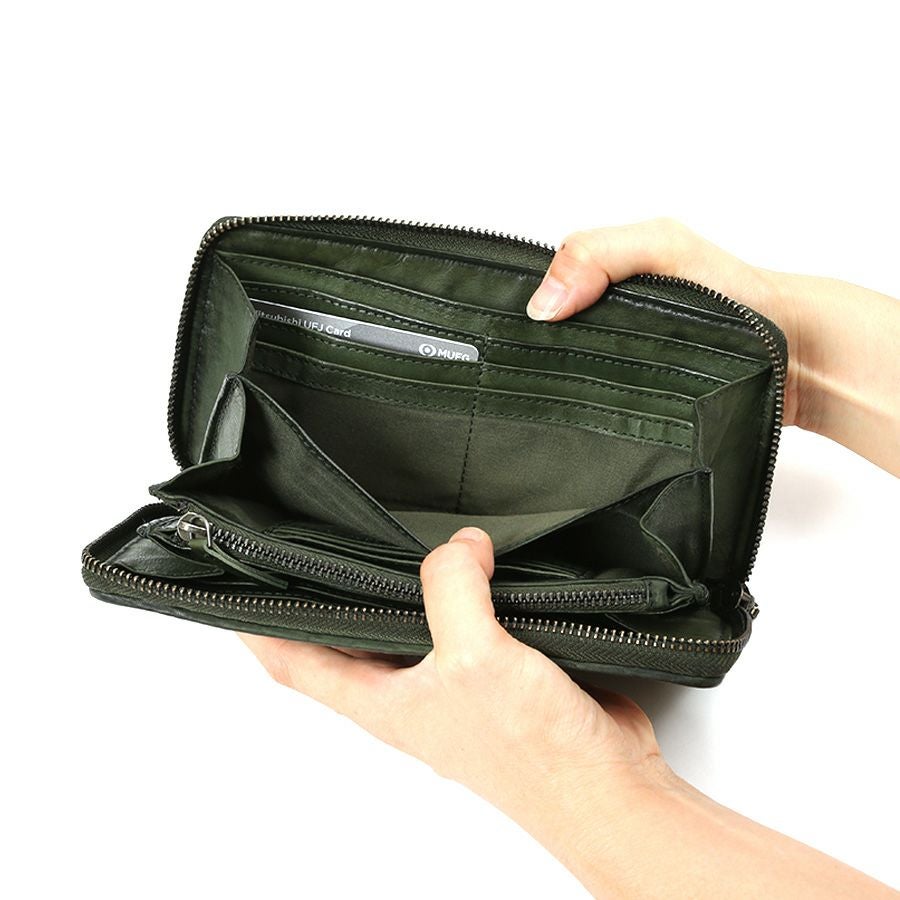 DOUBLES ラウンドファスナー長財布 牛革メッシュ×牛革(製品洗い加工