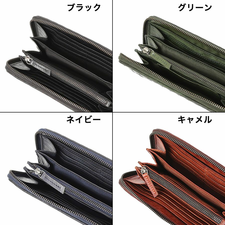 DOUBLES ラウンドファスナー長財布 牛革メッシュ×牛革(製品洗い加工