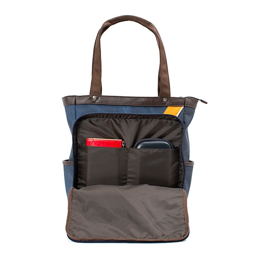 MOUSTACHE 2層式トートバッグ デニム調合皮×杢調ポリ×シュリンク合皮