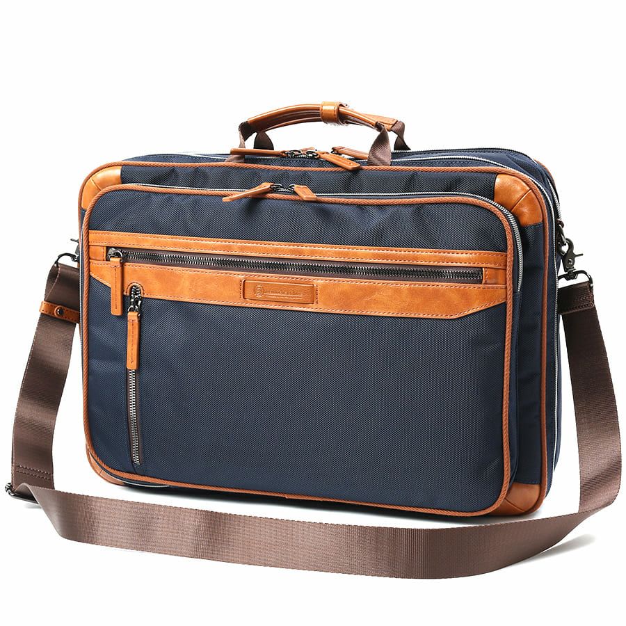 公式】 moustache on time 3WAYビジネスバッグ ポリエステル×合皮×牛革