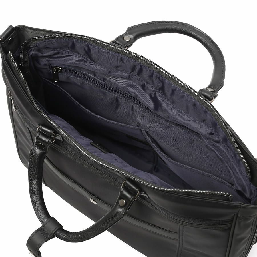 moustache on time ナイロンビジネスブリーフ 高密度ナイロンツイル×コーティングポリ×角シボ型押し牛革 BJM-2860