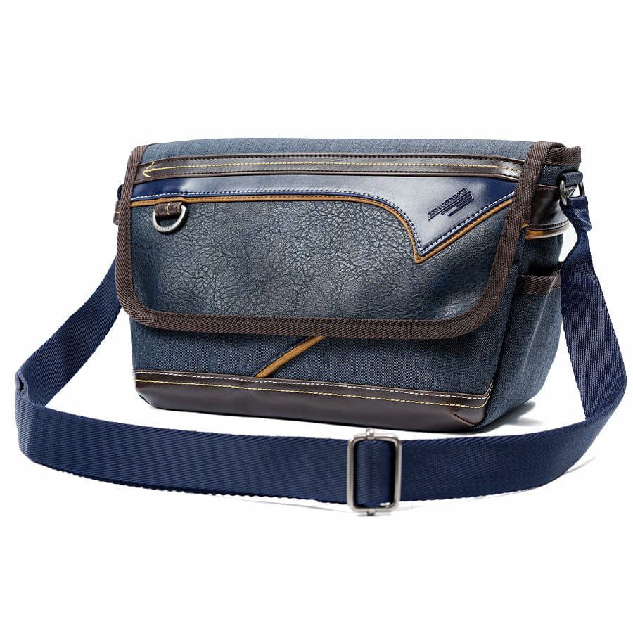 公式】 MOUSTACHE メッセンジャーバッグS シュリンク合皮×白化合皮×杢