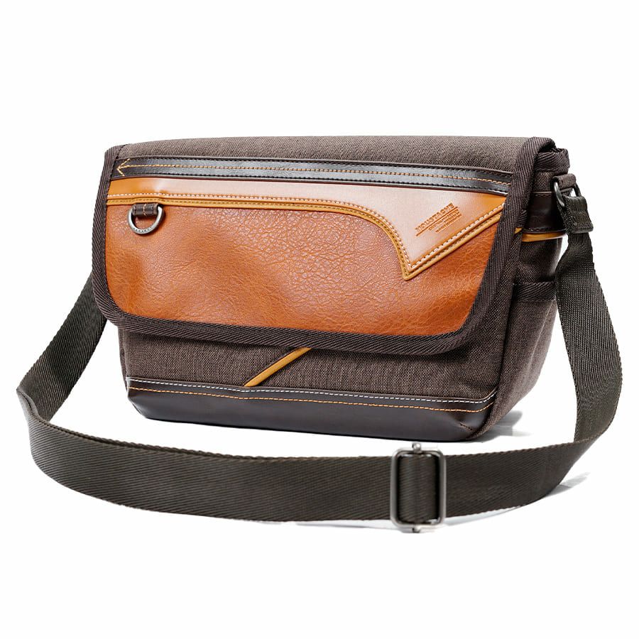 公式】 MOUSTACHE メッセンジャーバッグS シュリンク合皮×白化合皮×杢