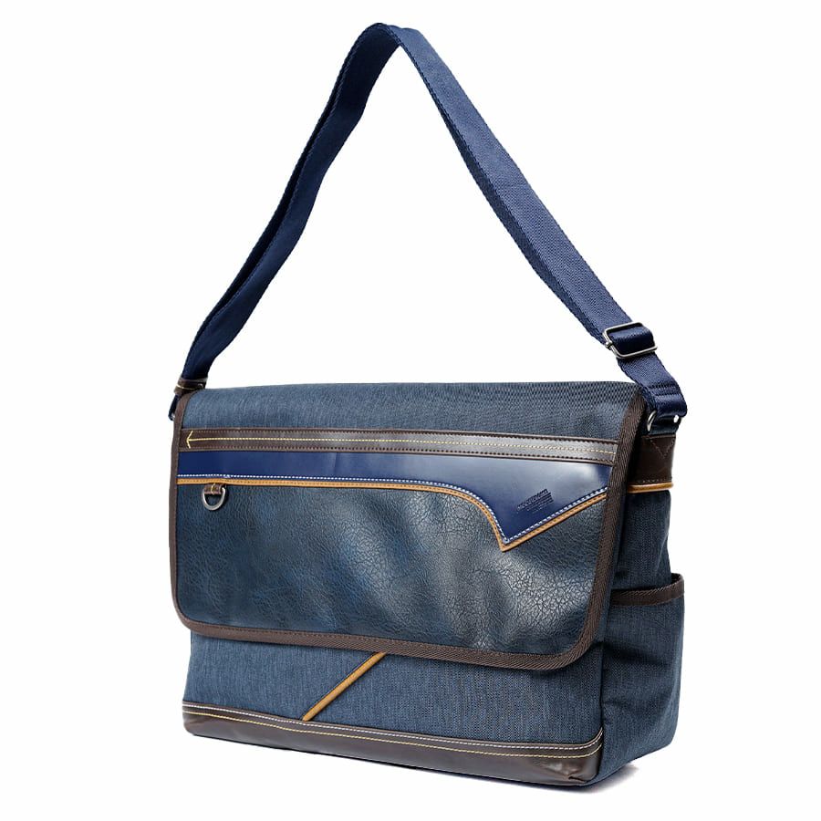 公式】 MOUSTACHE メッセンジャーバッグL シュリンク合皮×白化合皮×杢