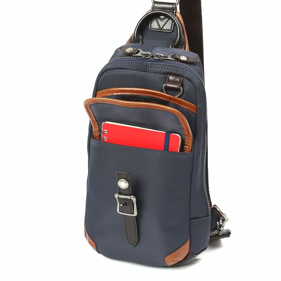 公式】 DOUBLES ナイロンレザーボディバッグ 高密度ナイロンツイル