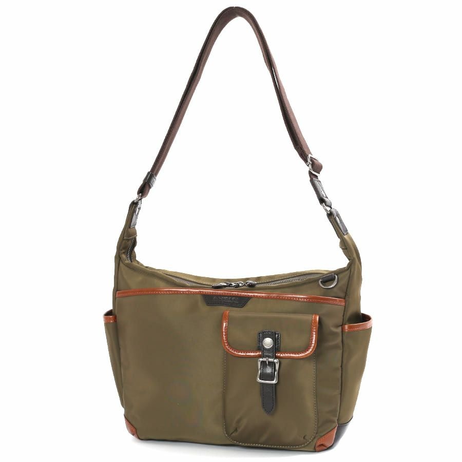 公式】 DOUBLES ナイロンレザーショルダーバッグ 高密度ナイロンツイル