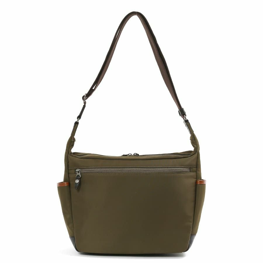 公式】 DOUBLES ナイロンレザーショルダーバッグ 高密度ナイロンツイル