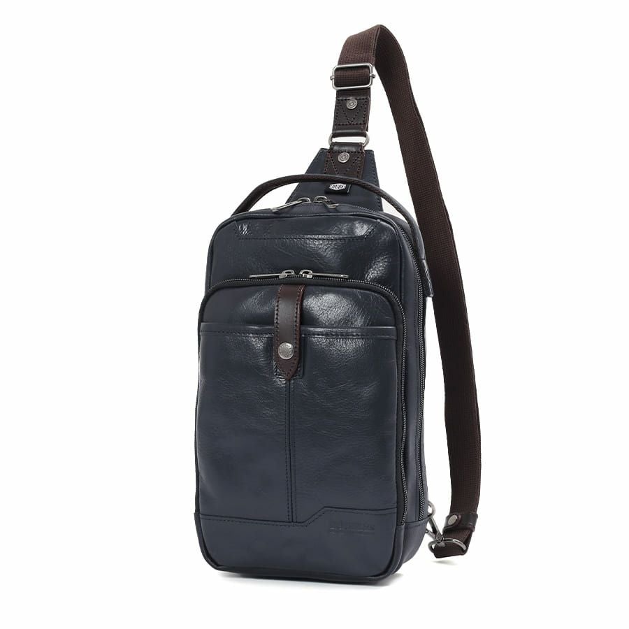 公式】 DOUBLES ボディバッグ 牛革×角シボ型押し牛革×イタリアンヌメ