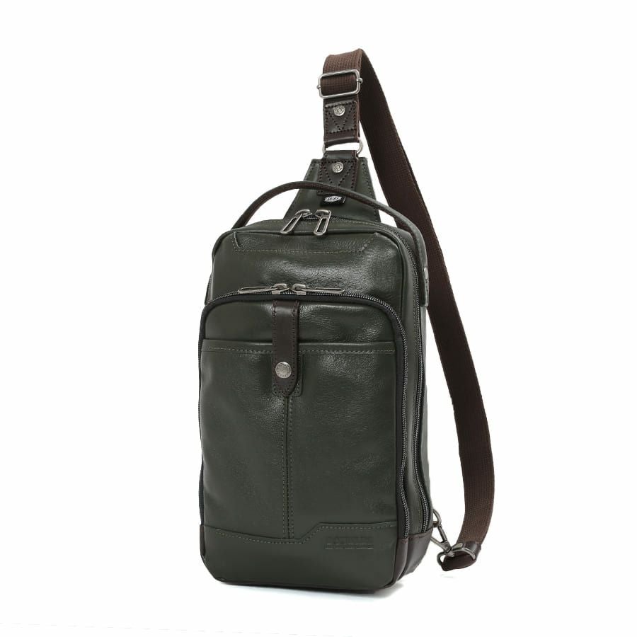 公式】 DOUBLES ボディバッグ 牛革×角シボ型押し牛革×イタリアンヌメ