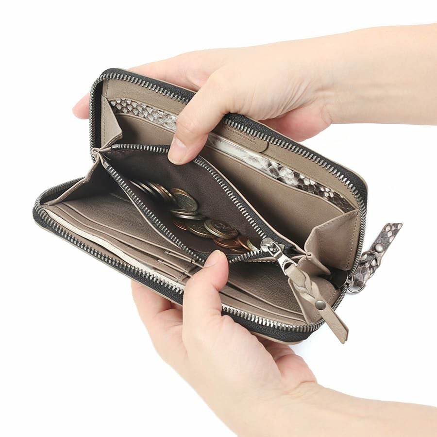 DOUBLES ラウンド長財布 マットパイソン革×イタリアン牛革 KSK-7054