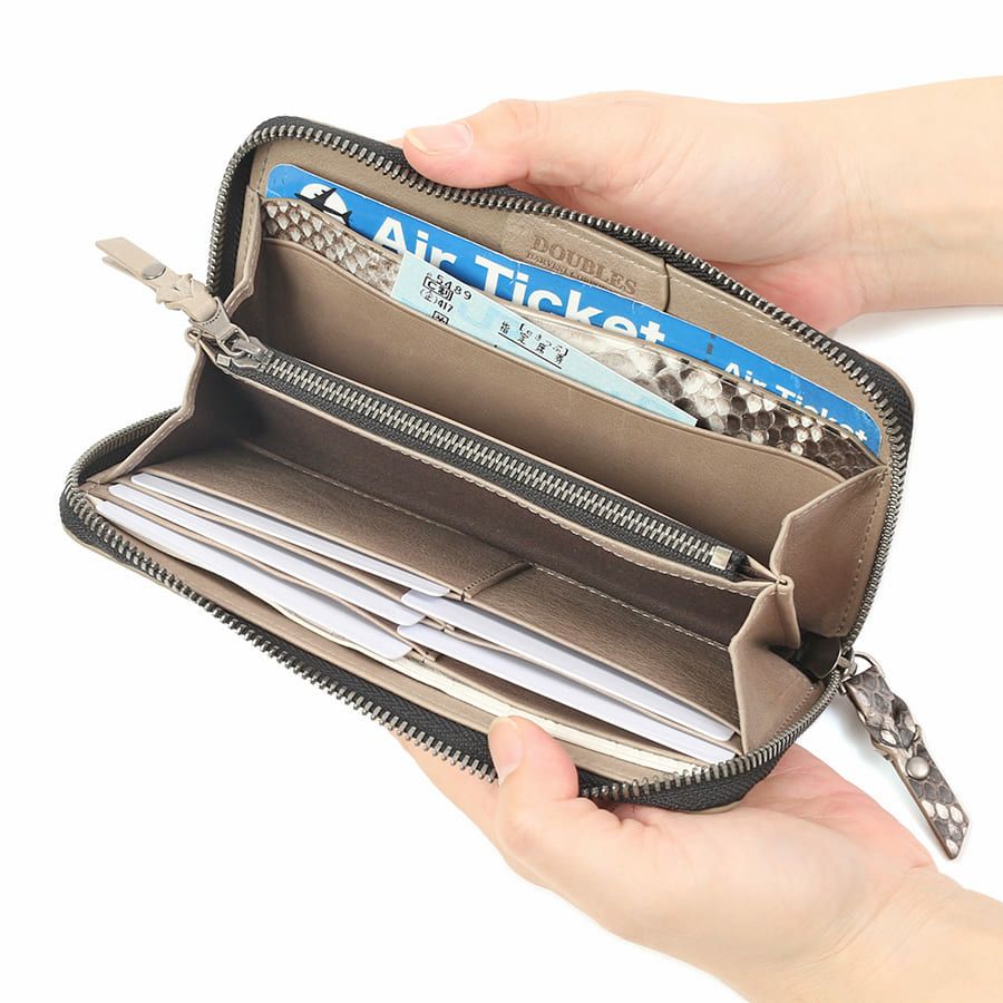 DOUBLES ラウンド長財布 マットパイソン革×イタリアン牛革 KSK-7054