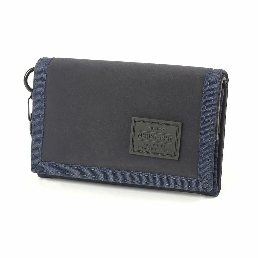 MOUSTACHE カラビナ付きコンパクト二つ折り財布 撥水ポリエステル×牛革 KXX-4422