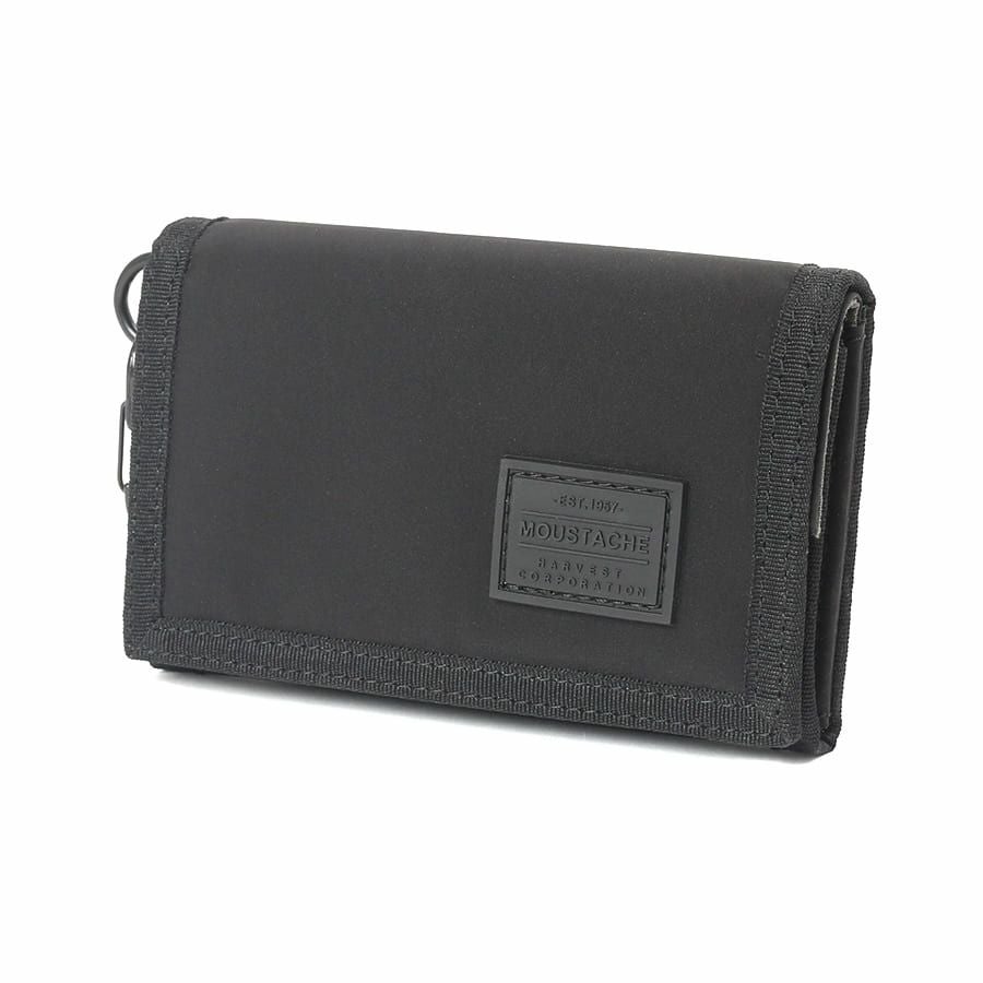 MOUSTACHE カラビナ付きコンパクト二つ折り財布 撥水ポリエステル×牛革 KXX-4422