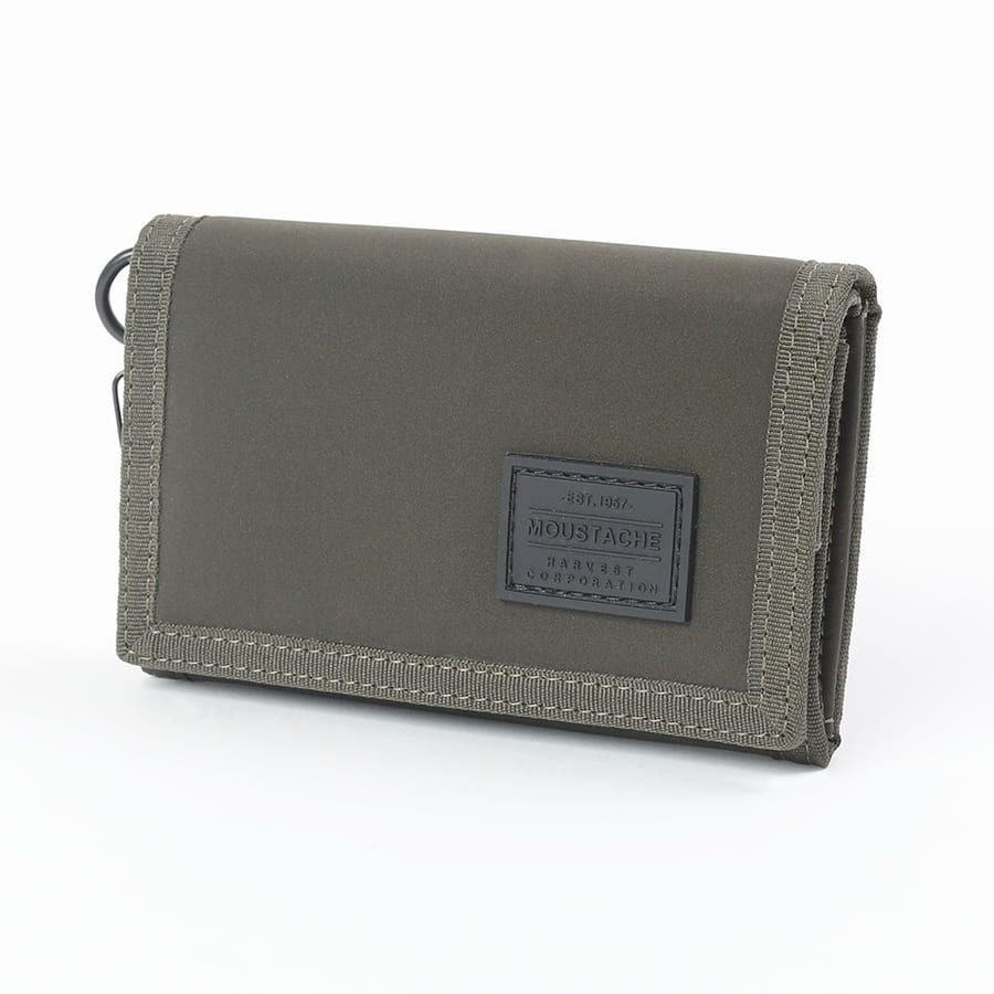 MOUSTACHE カラビナ付きコンパクト二つ折り財布 撥水ポリエステル×牛革 KXX-4422