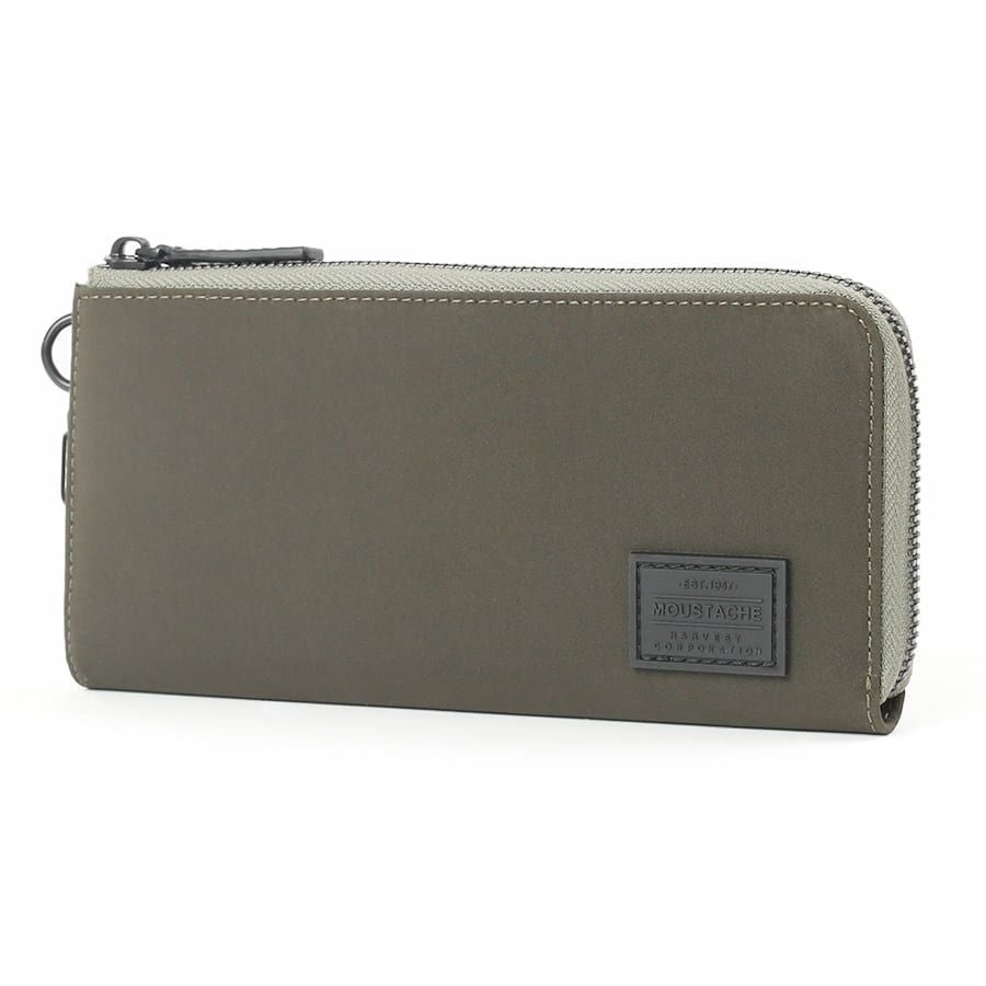 MOUSTACHE カラビナ付きL字ファスナー長財布 撥水ポリエステル×牛革 KXX-4423