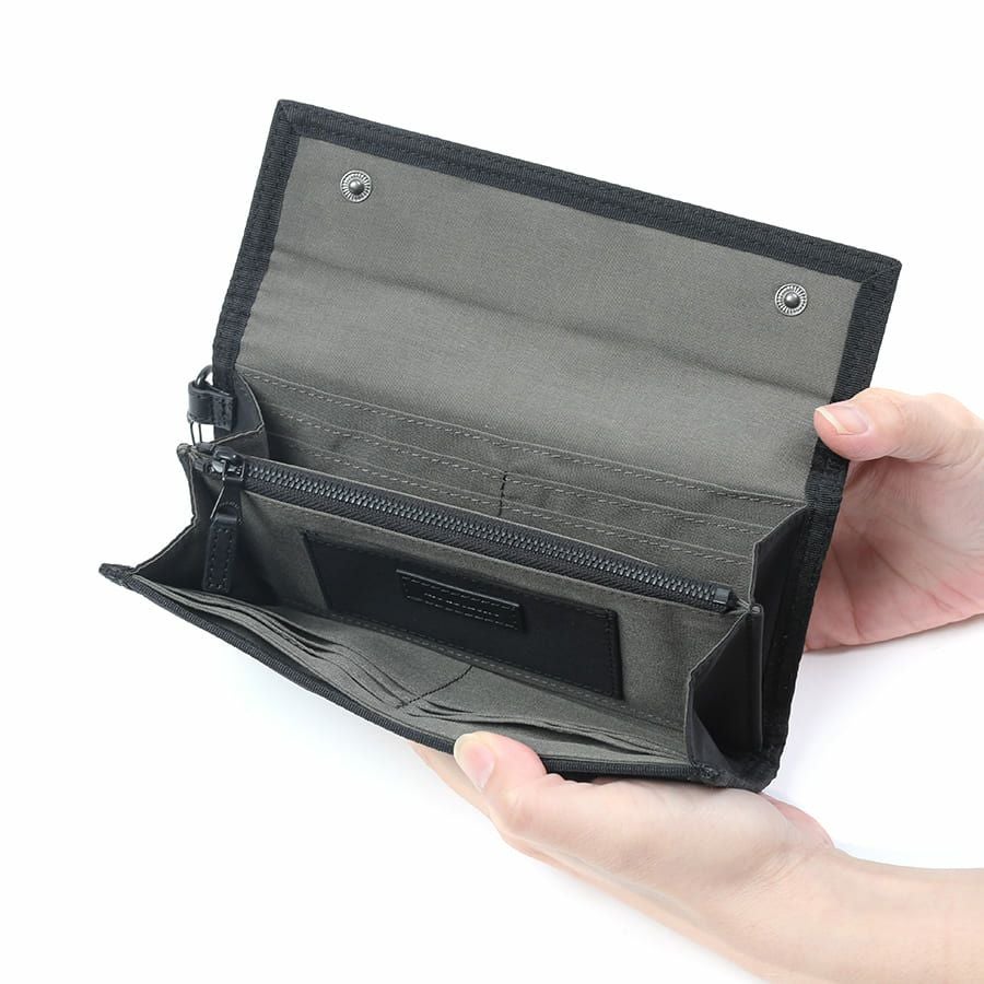 公式】 MOUSTACHE カラビナ付き長財布 撥水ポリエステル×牛革 KXX-4424