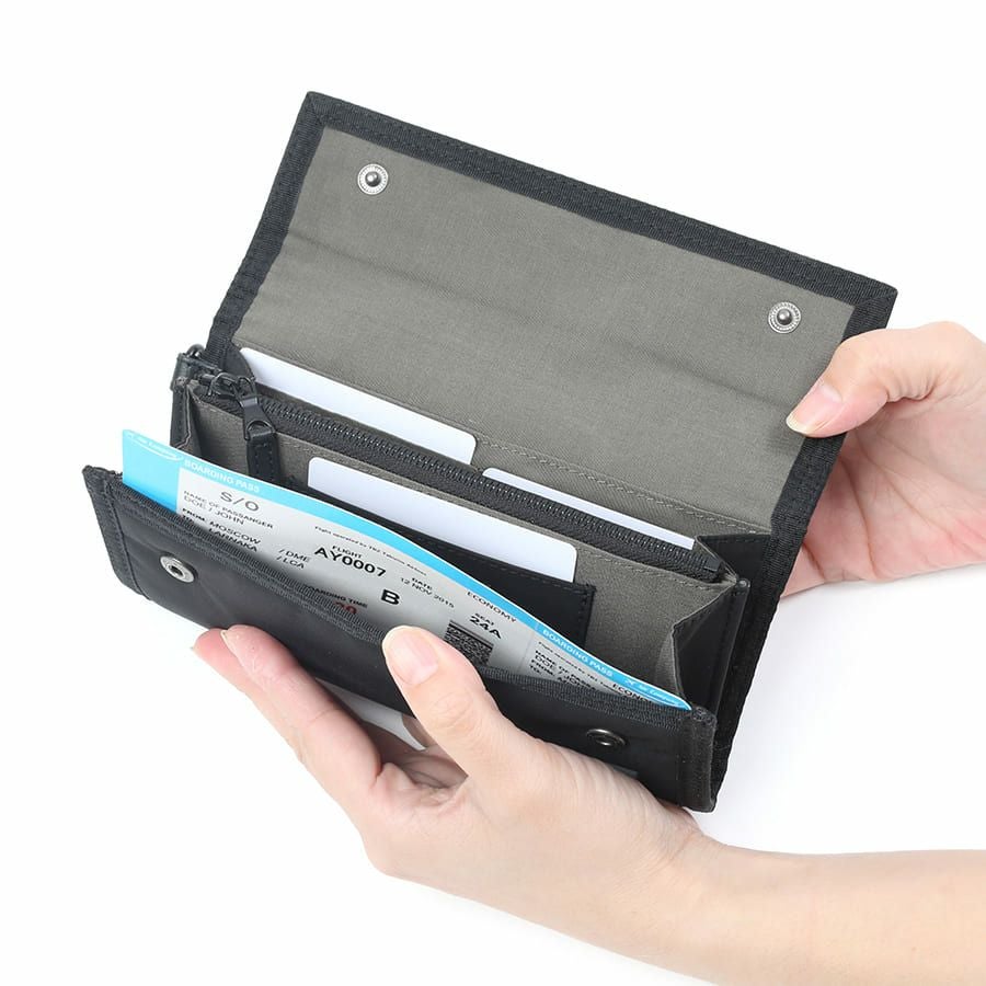 公式】 MOUSTACHE カラビナ付き長財布 撥水ポリエステル×牛革 KXX-4424