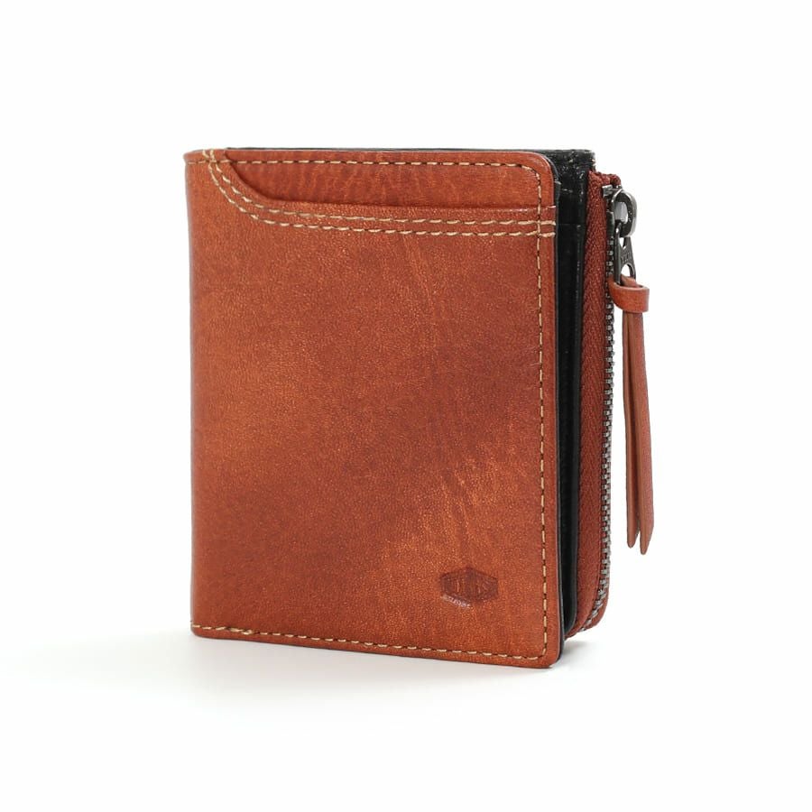 DOUBLES 二つ折り財布 一毛牛手塗り加工×牛革 DTS-1420