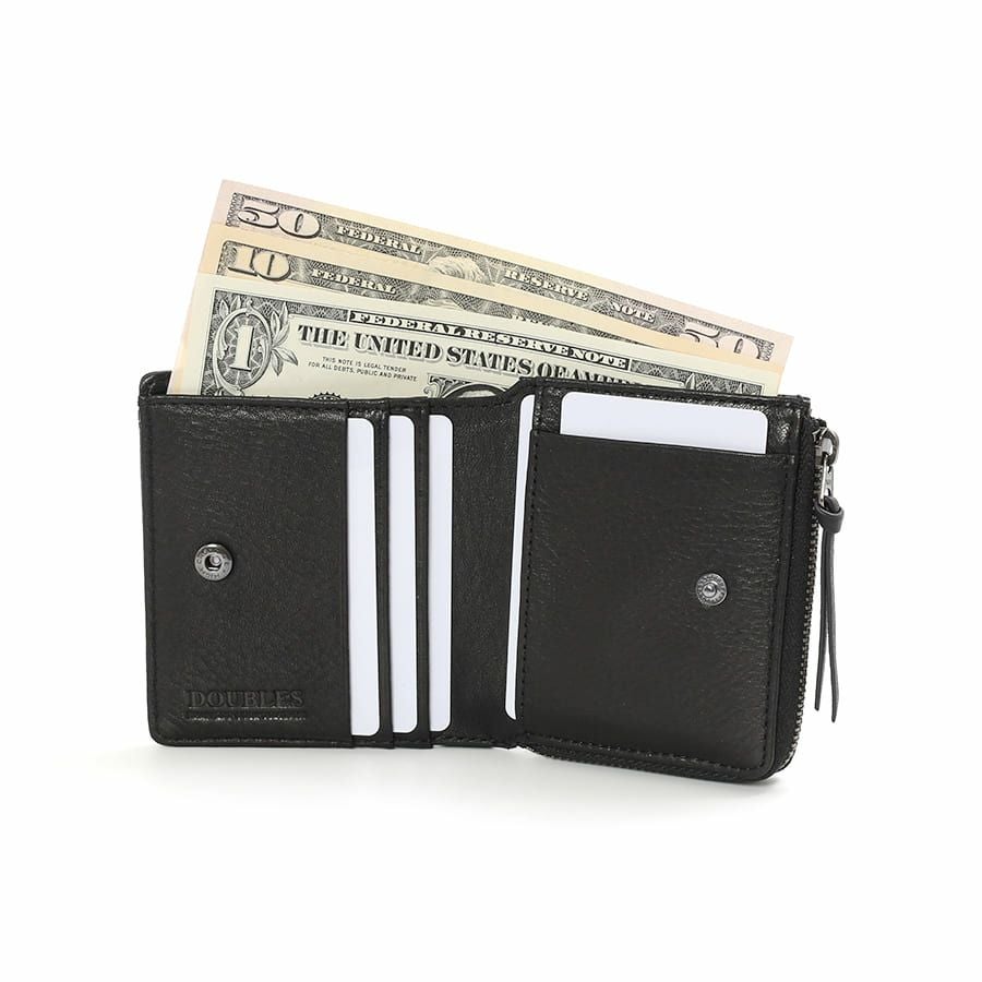 DOUBLES 二つ折り財布 一毛牛手塗り加工×牛革 DTS-1420