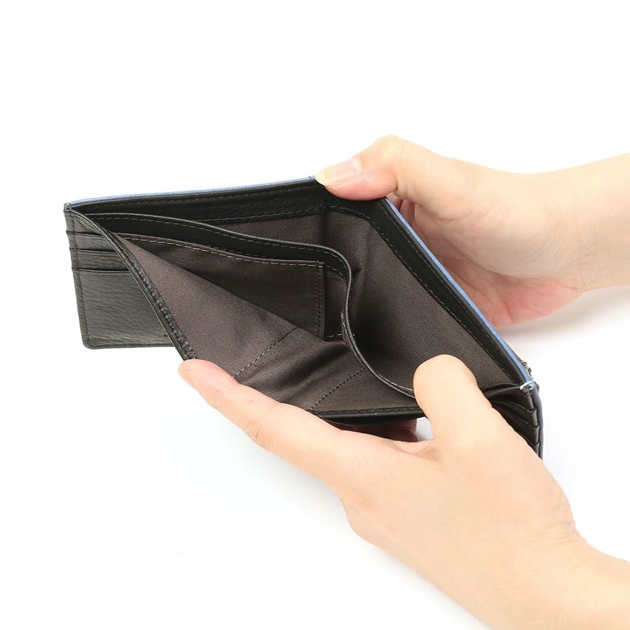 DOUBLES 二つ折り財布 一毛牛手塗り加工×牛革 DTS-1421