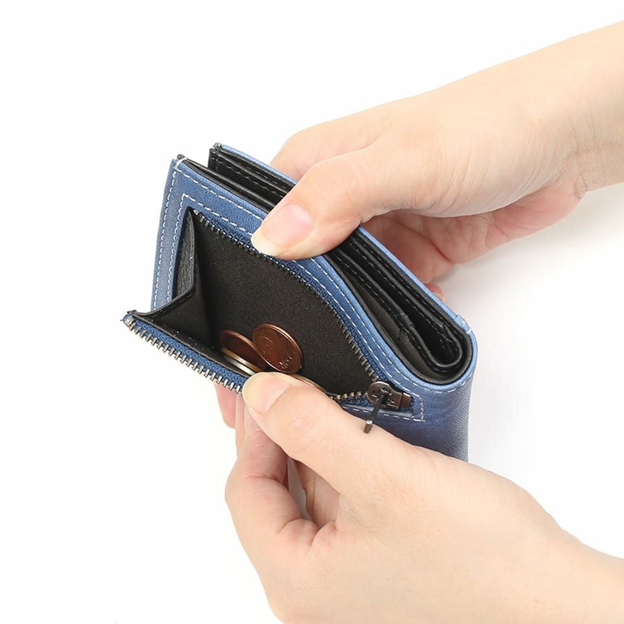 DOUBLES 二つ折り財布 一毛牛手塗り加工×牛革 DTS-1421