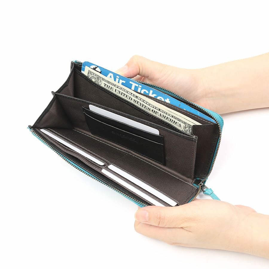 DOUBLES L字ファスナー長財布 一毛牛手塗り加工×牛革 DTS-1423