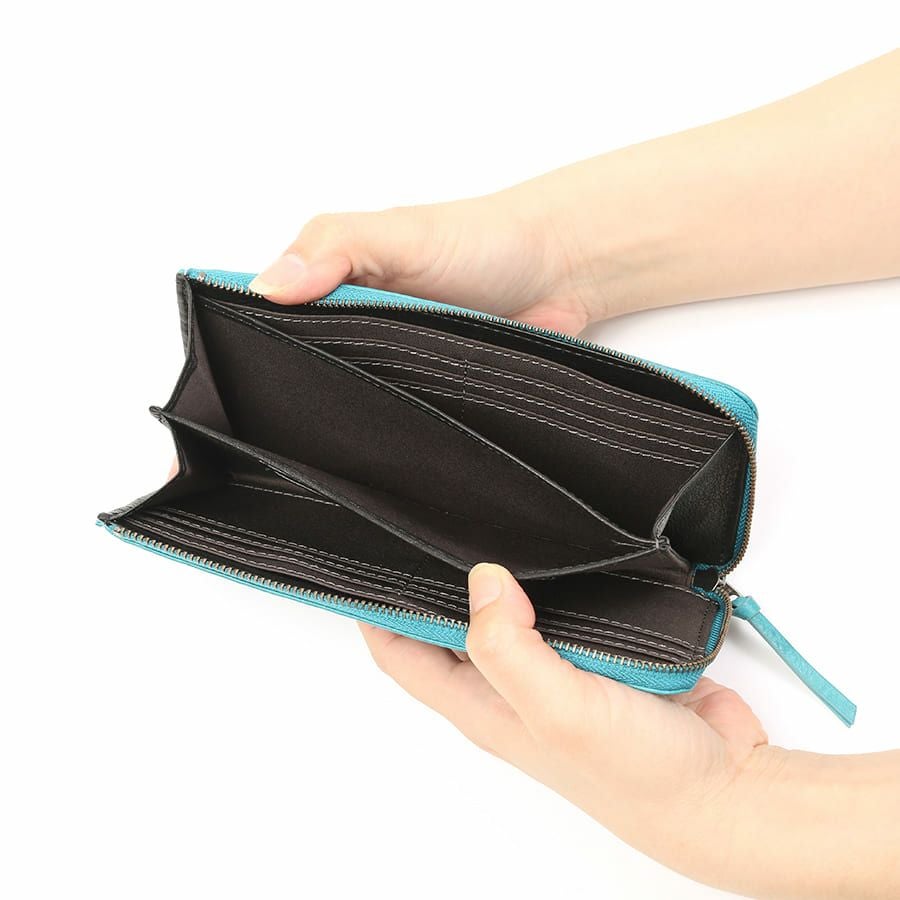 DOUBLES L字ファスナー長財布 一毛牛手塗り加工×牛革 DTS-1423