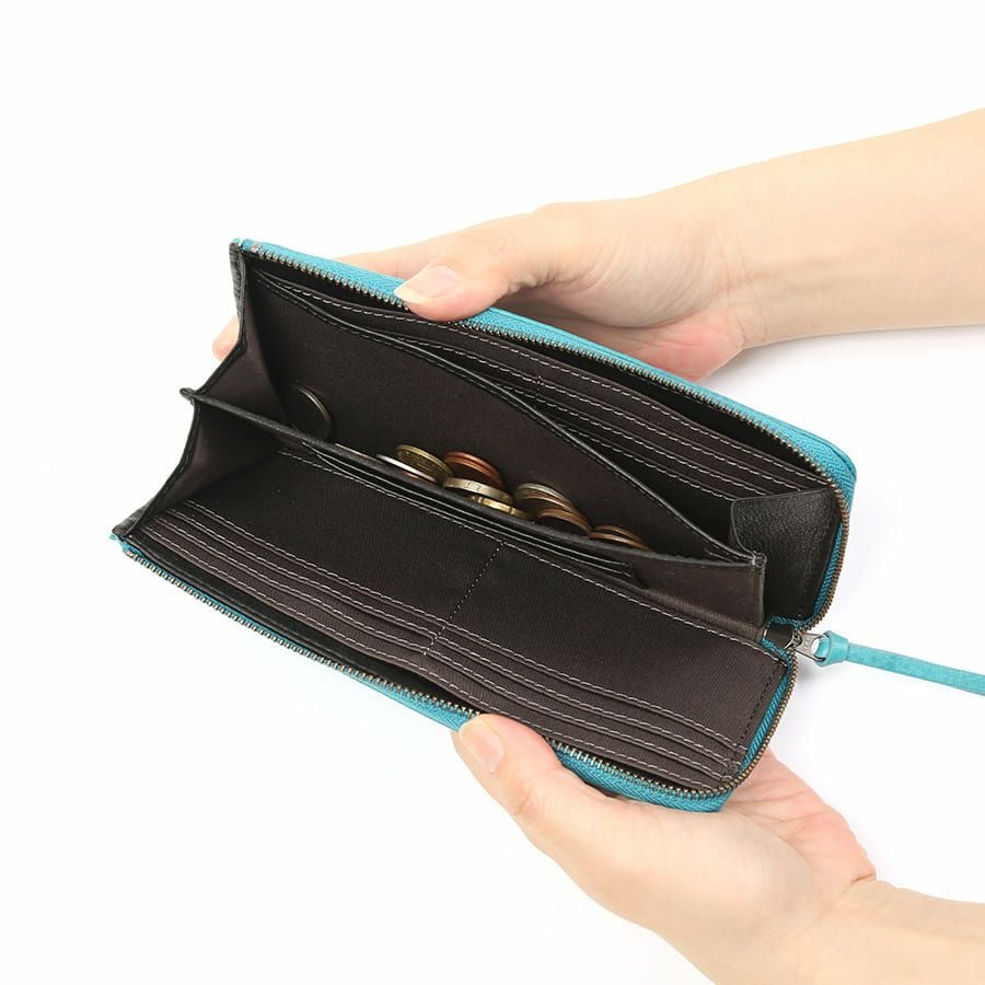 DOUBLES L字ファスナー長財布 一毛牛手塗り加工×牛革 DTS-1423