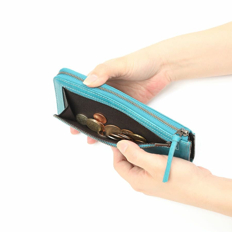 DOUBLES L字ファスナー長財布 一毛牛手塗り加工×牛革 DTS-1423