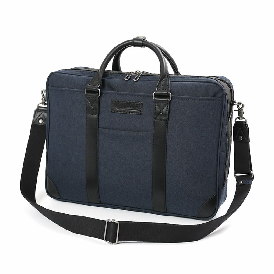 moustache on time 2層ブリーフケース 杢調ポリエステル×牛革 JWT-2830