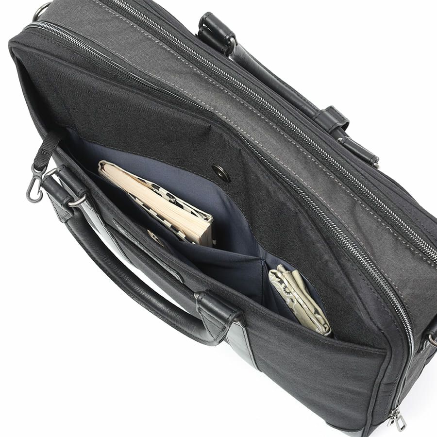 moustache on time 2層ブリーフケース 杢調ポリエステル×牛革 JWT-2830