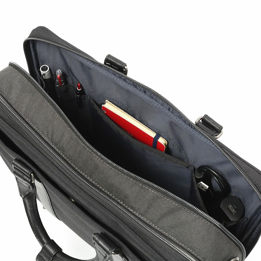 moustache on time 2層ブリーフケース 杢調ポリエステル×牛革 JWT-2830