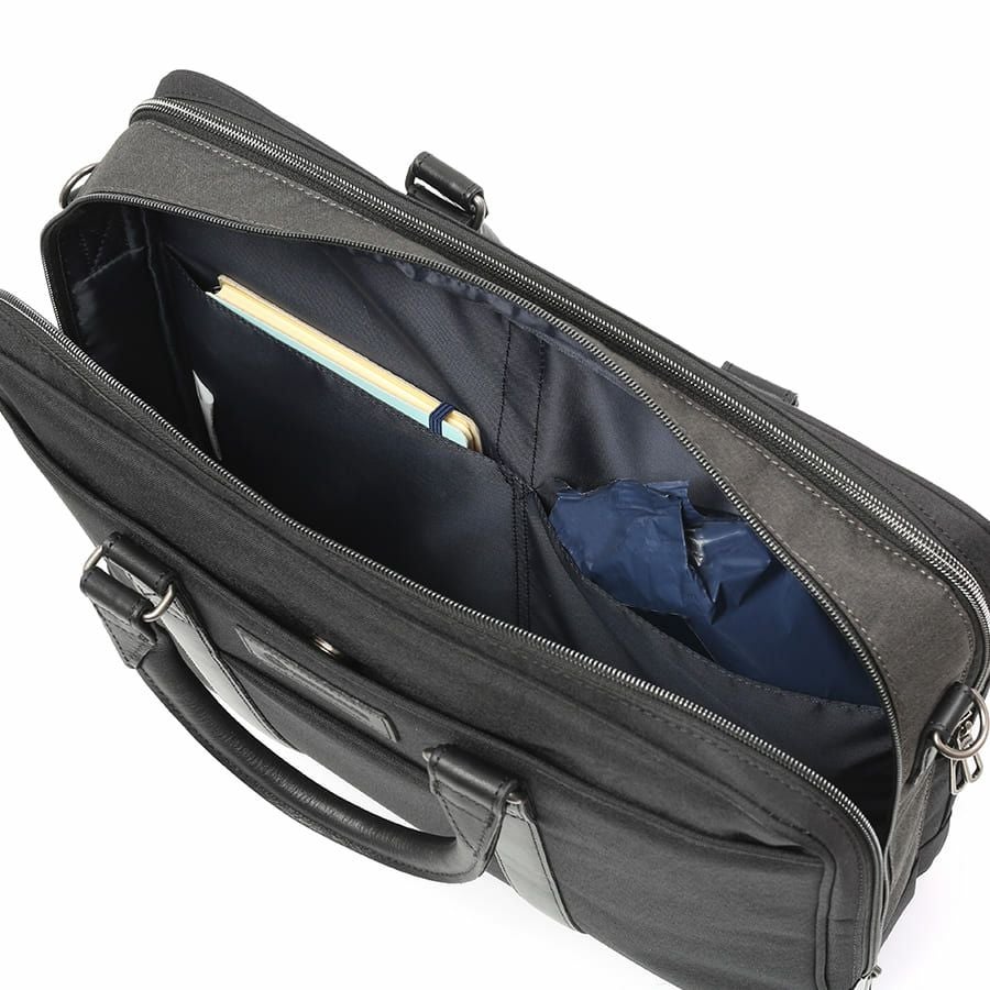 moustache on time 2層ブリーフケース 杢調ポリエステル×牛革 JWT-2830