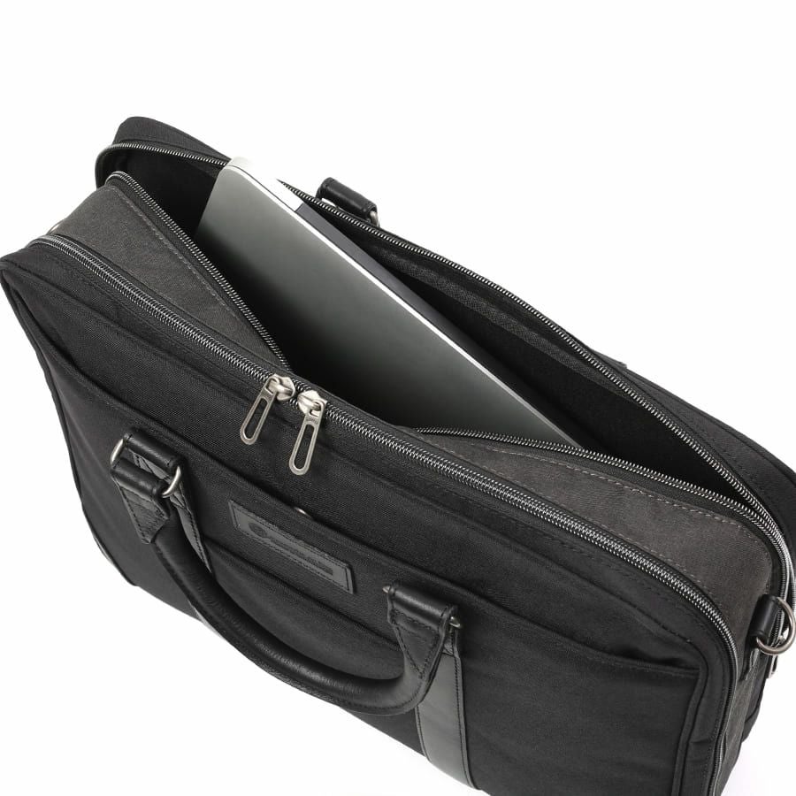 moustache on time 2層ブリーフケース 杢調ポリエステル×牛革 JWT-2830