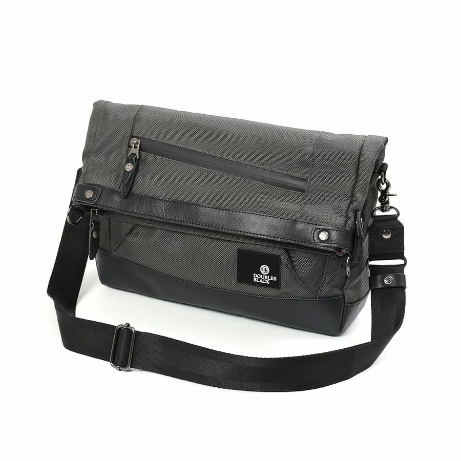 DOUBLES BLACK 口折れショルダーバッグ バリスティックナイロン×マットターポリン×牛革 JNB-3321