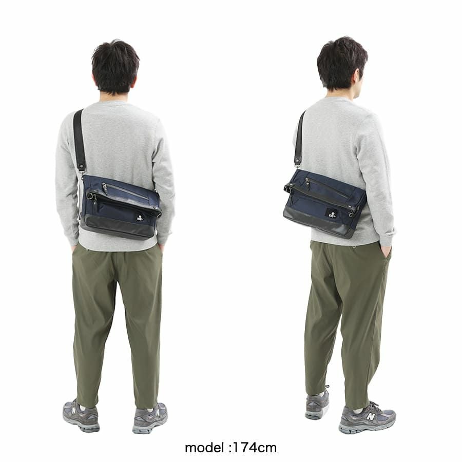 DOUBLES BLACK 口折れショルダーバッグ バリスティックナイロン×マットターポリン×牛革 JNB-3321