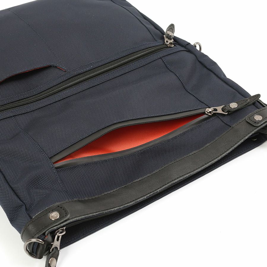 DOUBLES BLACK 口折れショルダーバッグ バリスティックナイロン×マットターポリン×牛革 JNB-3321