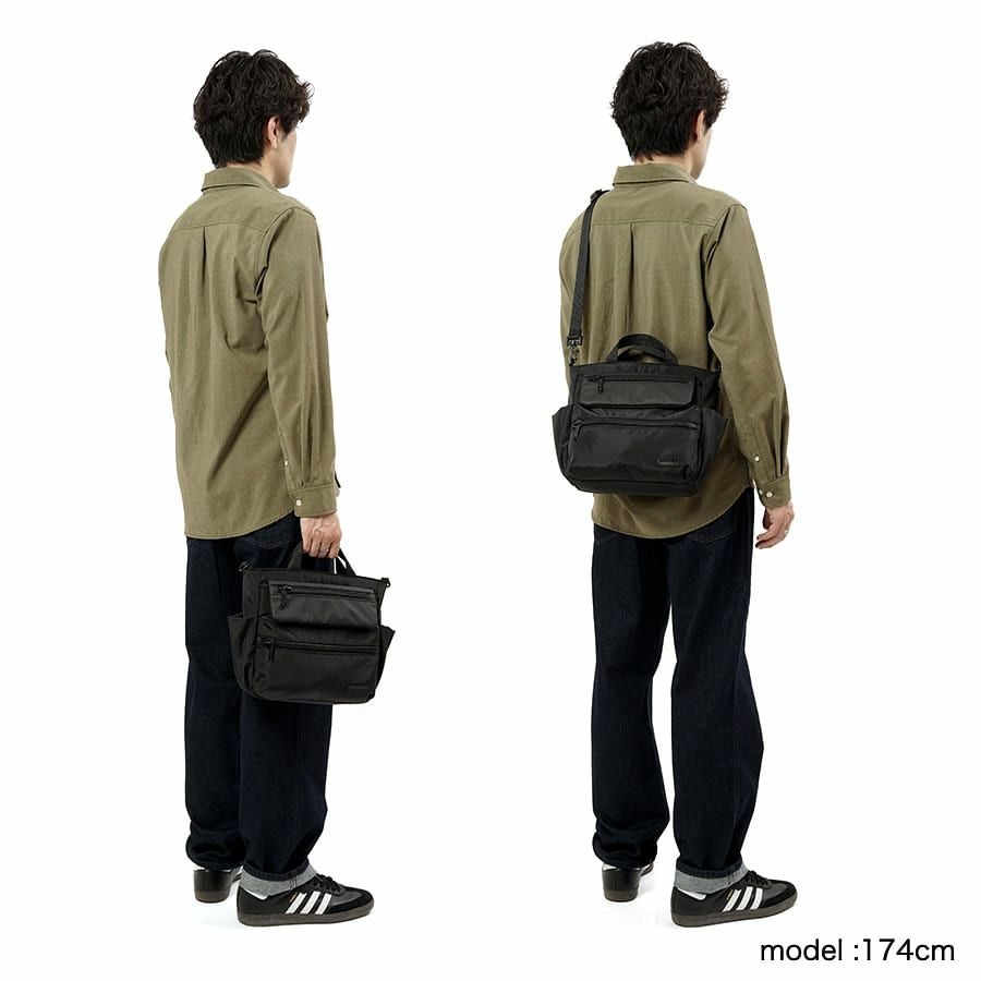 MOUSTACHE 2wayミニトートバッグ マットポリエステル×ラバー調合皮×イタリアンヌメ牛革 BNB-4443