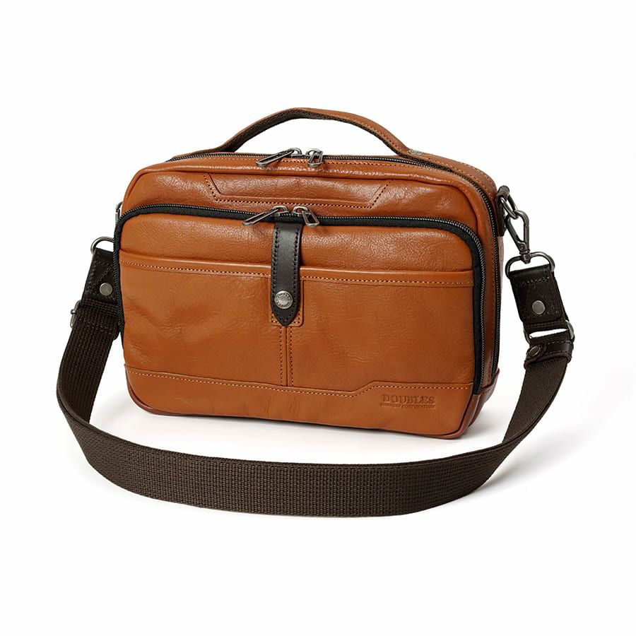 DOUBLES 横型スクエアショルダー 牛革×角シボ型押し牛革×イタリアンヌメ牛革 BKS-7042